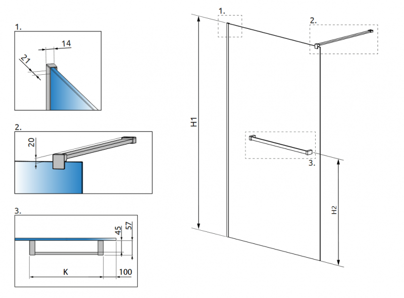 Radaway Modo New Black II kabina typu Walk-In 105 cm z wieszakiem czarny przeźroczyste Easy Clean 389105-54-01W
