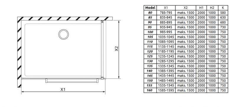 Radaway Modo New II kabina typu Walk-In 150 cm z wieszakiem chrom przeźroczyste Easy Clean 389154-01-01W