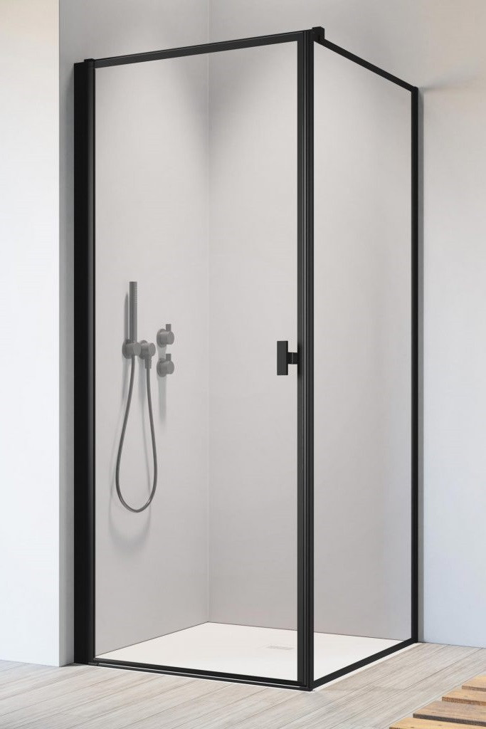 Radaway Nes 8 Black KDJ Frame kabina prostokątna 80x75 drzwi wahadłowe LEWE 80 i ścianka 75 czarny przeźroczyste Easy Clean 10072080-54-56L + 10089075-54-56