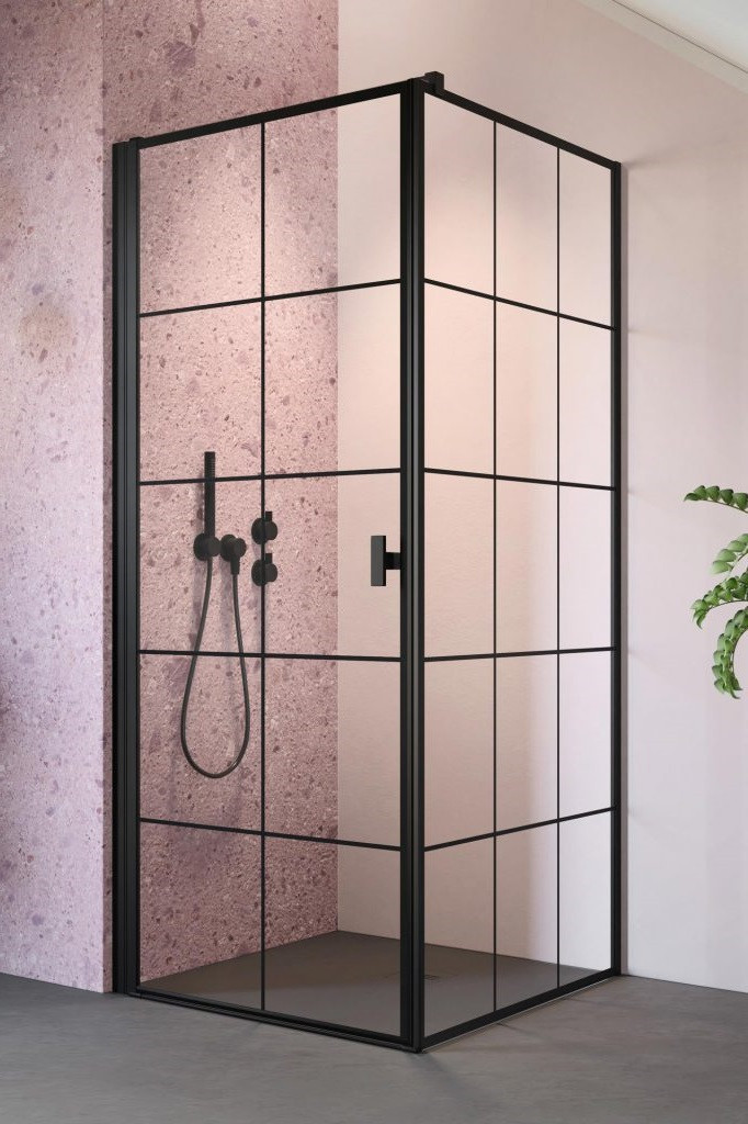 Radaway Nes 8 Black KDJ Factory kabina prostokątna 90x80 drzwi wahadłowe LEWE 90 i ścianka 80 czarny krata przeźroczyste Easy Clean 10072090-54-55L + 10089080-54-55