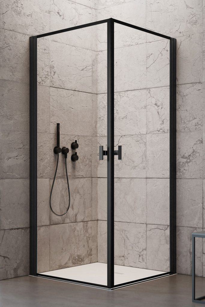 Radaway Nes 8 Black KDD Frame kabina prostokątna 100Lx80R drzwi wahadłowe czarny przeźroczyste Easy Clean 10071100-54-56L + 10071080-54-56R