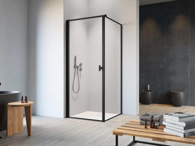 Radaway Nes 8 Black KDJ Frame kabina prostokątna 90x80 drzwi wahadłowe LEWE 80 i ścianka 90 czarny przeźroczyste Easy Clean 10072080-54-56L + 10089090-54-56