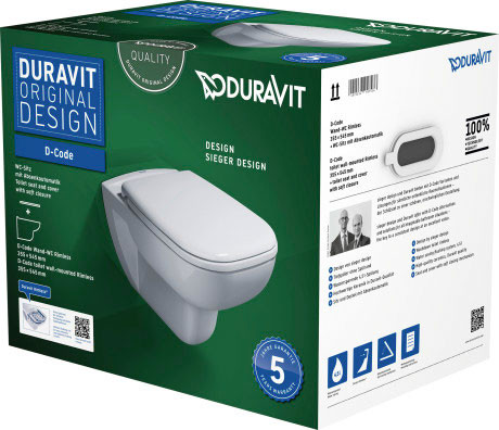 Duravit D-Code zestaw muszla wisząca + deska wolnoopadająca Rimless biały 45700900A1
