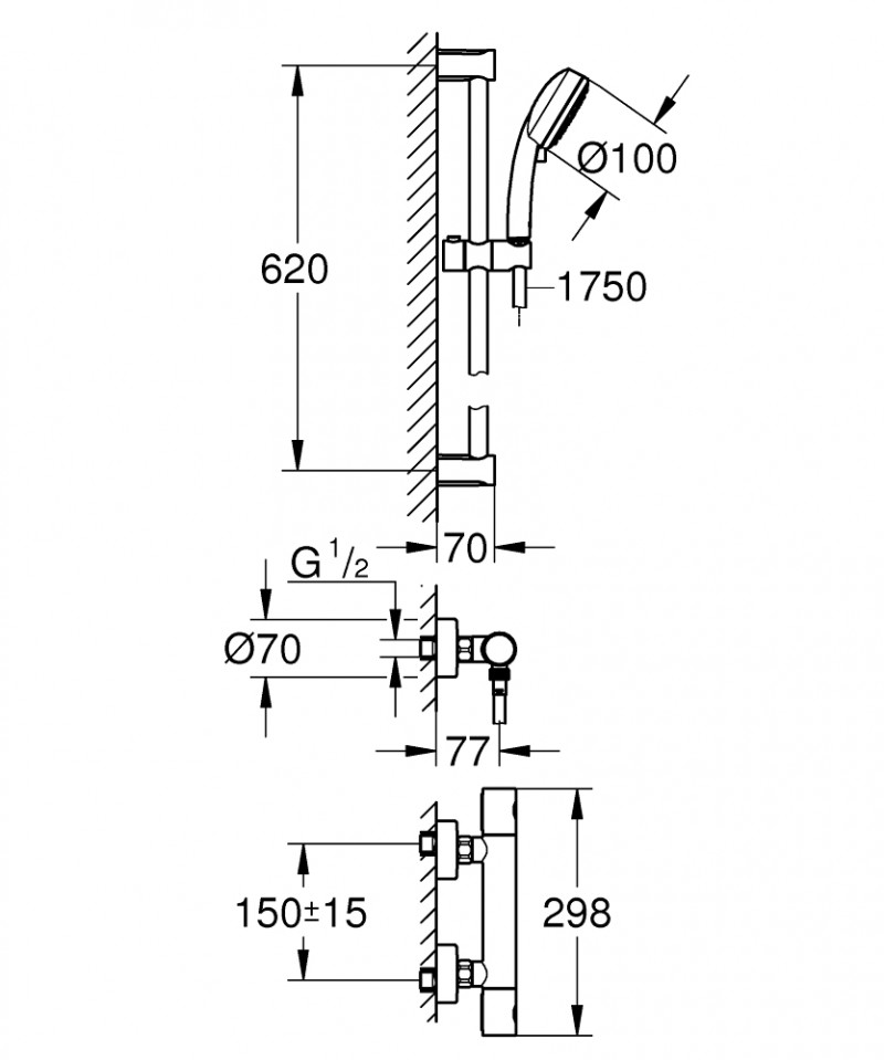 Grohe Grohtherm 800 zestaw prysznicowy z drążkiem z baterią termostatyczną chrom 34768000