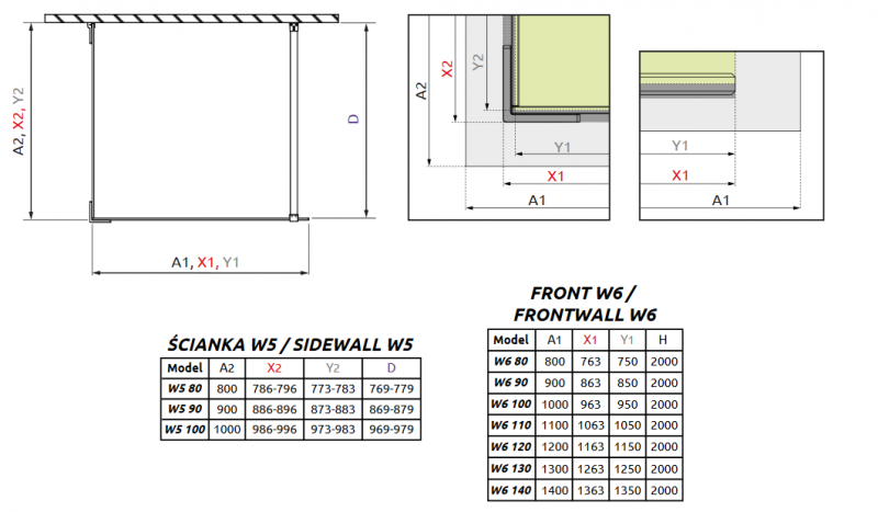 Radaway Euphoria VI kabina typu Walk-In 120x80 chrom przeźroczyste Easy Clean 383174-01-01 + 383150-01-01