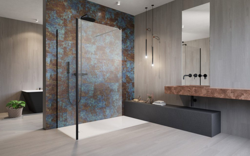 Radaway Modo New Black IV kabina typu Walk-In 80x90 czarny przeźroczyste Easy Clean 389584-54-01 + 389094-54-01