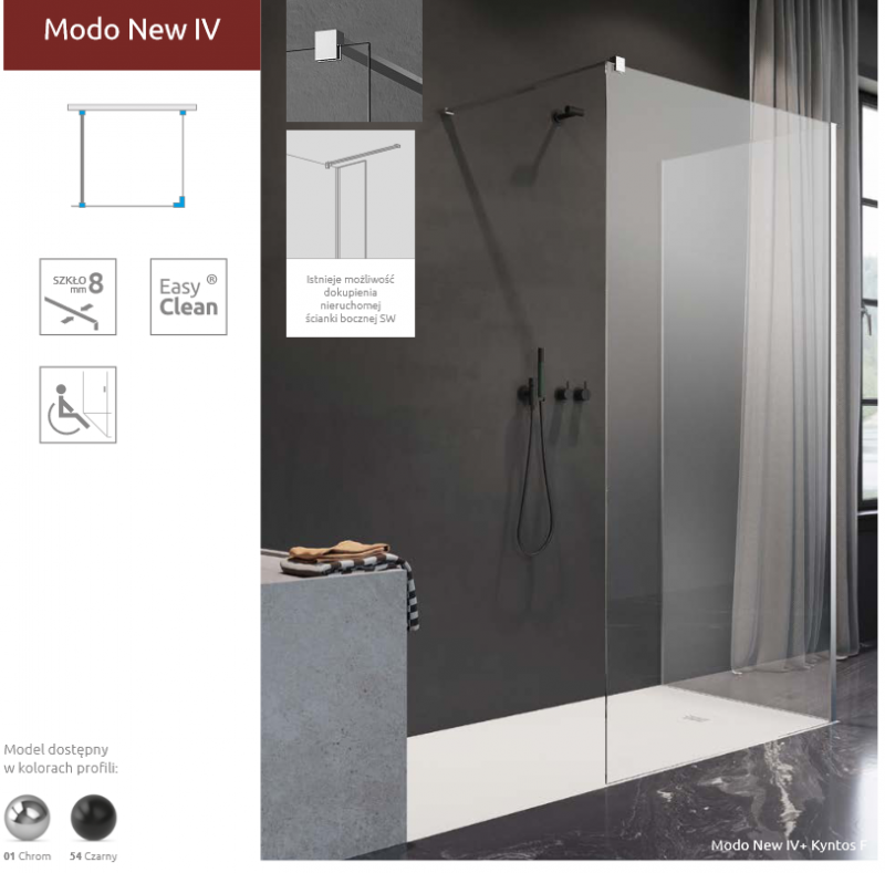 Radaway Modo New IV kabina typu Walk-In 130x90 chrom przeźroczyste Easy Clean 389634-01-01 + 389094-01-01