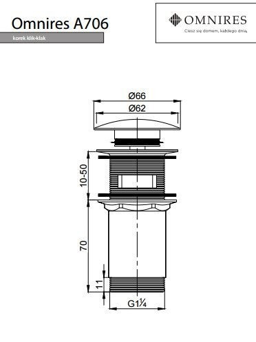 Omnires korek klik-klak do umywalki z przelewem antracyt A706AT