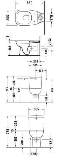 Duravit D-Code muszla stojąca typu kompakt HygieneGlaze biały alpin 21180920002