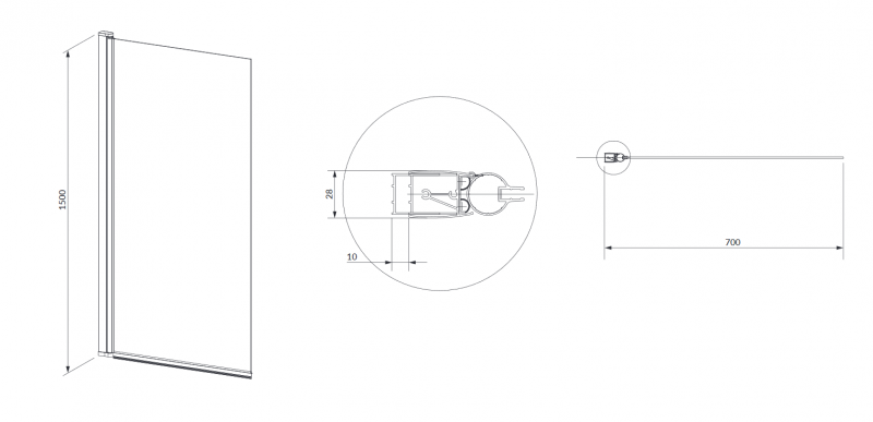 Omnires Kingston parawan nawannowy 70 cm L/P przeźroczysty czarny XHE85BLTR
