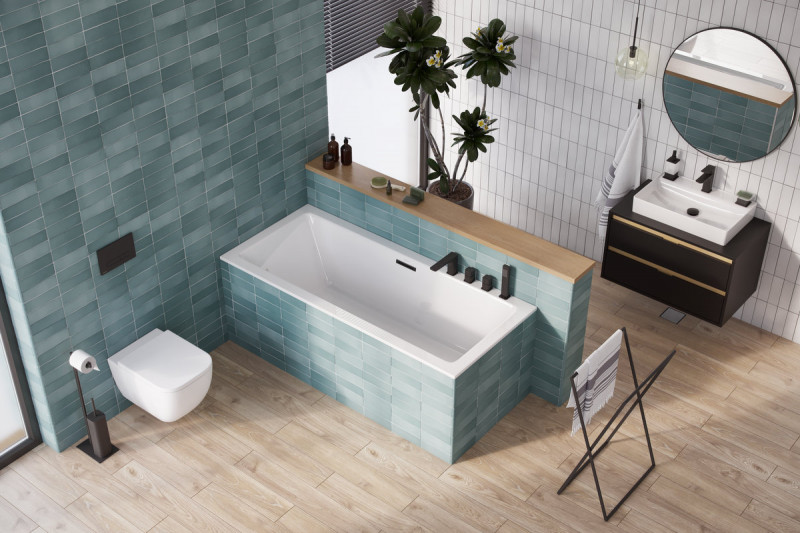 Excellent Heaven Slim wanna prostokątna 160x75 z syfonem czarny mat i nogami WAEX.HEV16WHS + ARIN.FLOW.BL