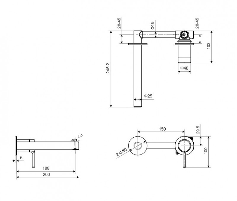 Excellent Pi bateria umywalkowa podtynkowa 188 mm biały mat AREX.1214WH