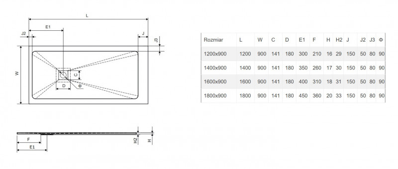 Excellent Arda brodzik prostokątny niski 120x90 kompozyt biały BREX.1503.120.090.WHN