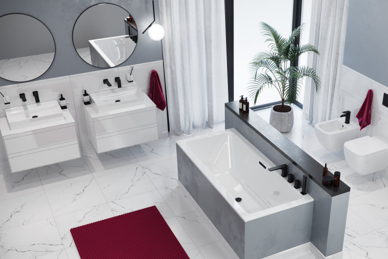 Excellent Heaven Slim wanna prostokątna 160x75 z syfonem czarny mat i nogami WAEX.HEV16WHS + ARIN.FLOW.BL