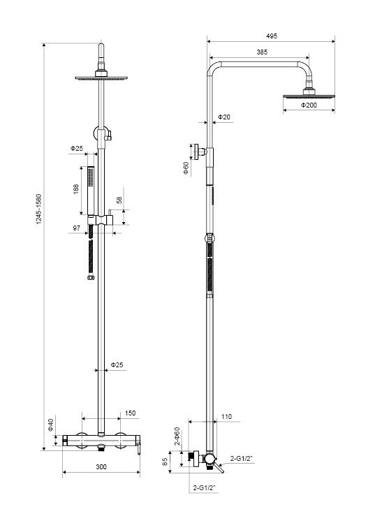 Excellent Pi zestaw prysznicowy z deszczownicą 20x20 biały mat AREX.1281WH