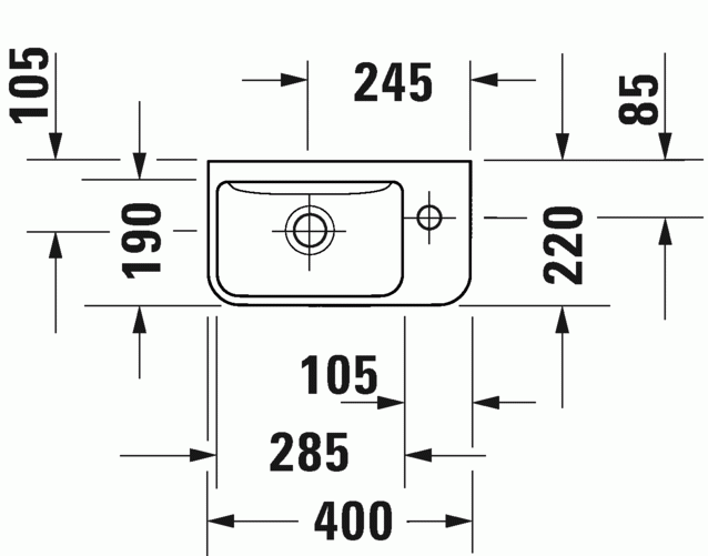 Duravit Me by Starck umywalka wisząca bez przelewu, z  jednym otworem 40 cm 40x22 biały alpin 0717400000