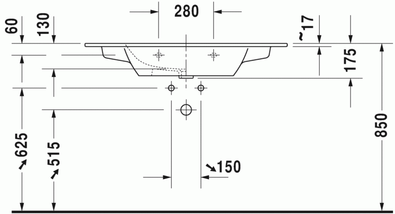 Duravit Me by Starck umywalka meblowa z przelewem, bez otworu pod baterię 103 cm 103x49 biały satynowy mat 2336103260
