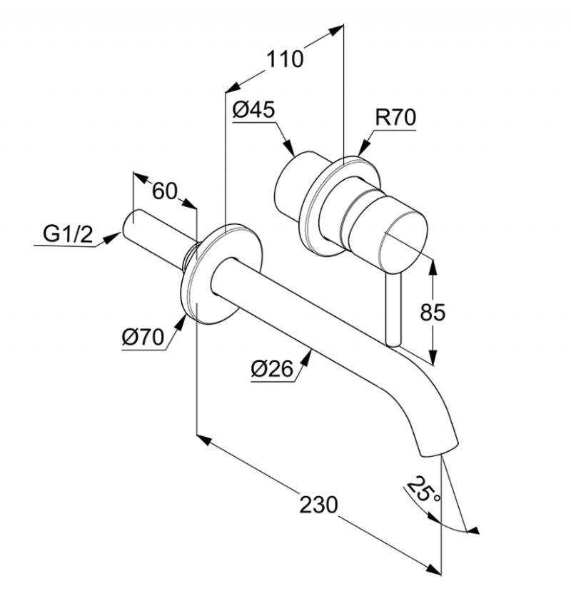 Kludi Bozz jednouchwytowa bateria umywalkowa 230mm ścienna chrom 382450576