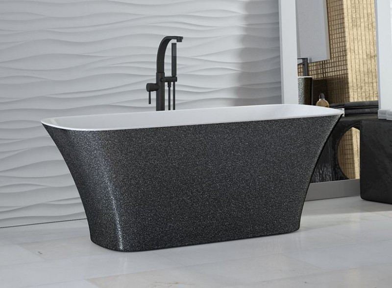 Besco Glam Assos S-Line wanna wolnostojąca 160x70 lany marmur Mineral DuraBe IllumeCoat metaliczny grafitowy