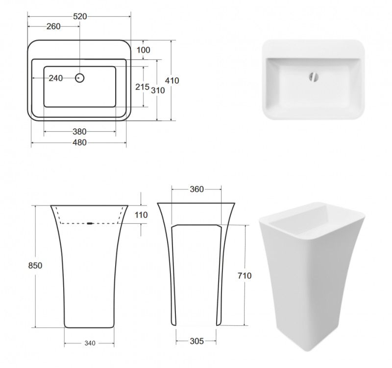 Besco Assos S-Line umywalka wolnostojąca 52x41 lany marmur biały UMD-AP-WO