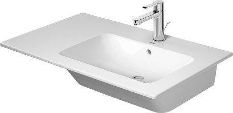 Duravit Me by Starck umywalka meblowa asymetryczna z przelewem, z otworem, komora po prawej stronie 83 cm 83x49 biały satynowy mat 2346833200