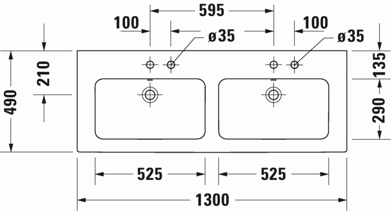 Duravit Me by Starck umywalka podwójna z przelewem, z  jednym otworem 130 cm 130x49 biały alpin 2336130000