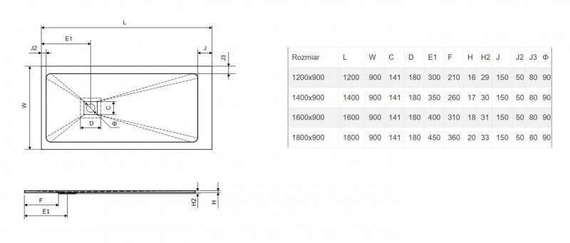Excellent Arda brodzik prostokątny niski 160x90 kompozyt beton BREX.1503.160.090.CON