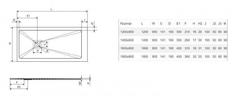 Excellent Arda brodzik prostokątny niski 180x90 kompozyt cappucino BREX.1503.180.090.CAN