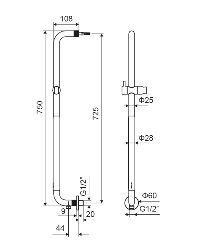 Excellent Hendi uchwyt łazienkowy z przyłączem wody i uchwytem na słuchawkę czarny mat DOEX.1875BL