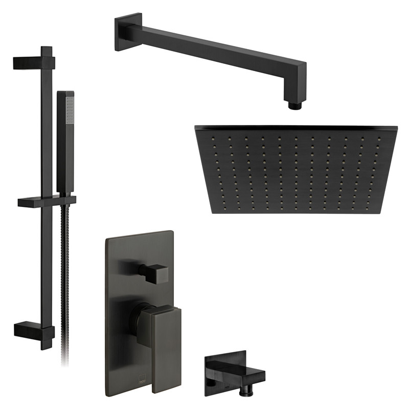 Vado Notion kompletny zestaw prysznicowy podtynkowy z deszczownicą 30x30 i drążkiem czarny szczotkowany IND-SS-NOT2-BLK