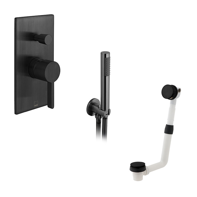 Vado Edit kompletny zestaw wannowo-prysznicowy z napełnianiem wanny i słuchawką prysznicową czarny szczotkowany IND-BS-EDI1-BLK