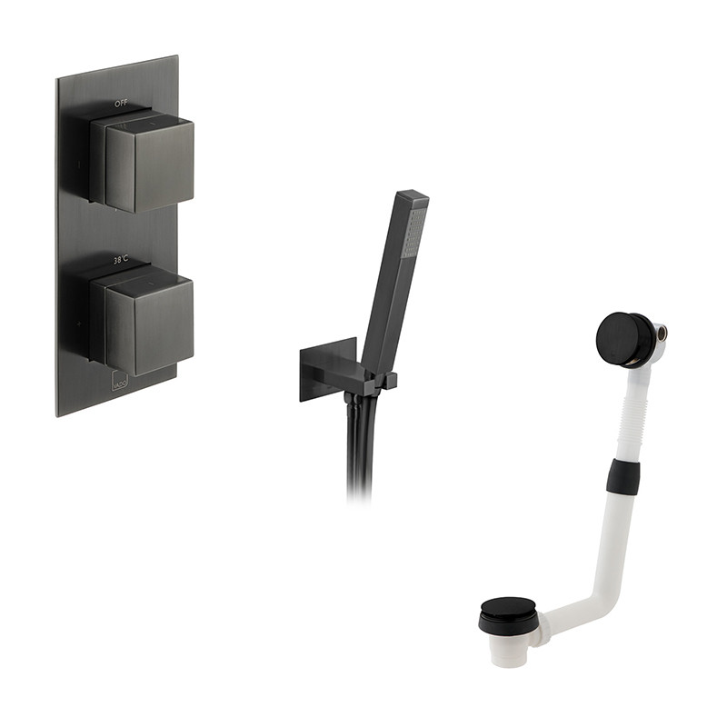 Vado Tablet kompletny zestaw z termostatem wannowy z napełnianiem wanny i słuchawką prysznicową czarny szczotkowany IND-BS-TAB2-BLK