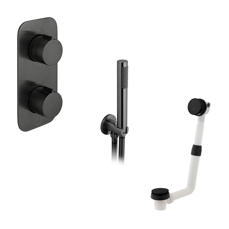 Vado Tablet kompletny zestaw z termostatem wannowy z napełnianiem wanny i słuchawką prysznicową czarny szczotkowany IND-BS-TAB1-BLK