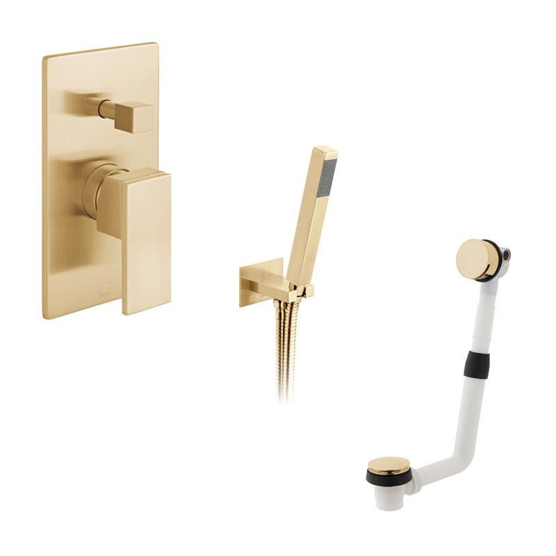 Vado Notion kompletny zestaw wannowo z napełnianiem wanny i słuchawką prysznicową złoto szczotkowane IND-BS-NOT1-BRG