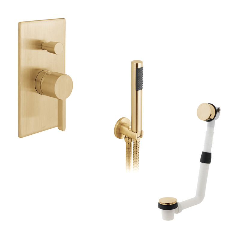 Vado Edit kompletny zestaw wannowy z napełnianiem wanny i słuchawką prysznicową złoto szczotkowane IND-BS-EDI1-BRG