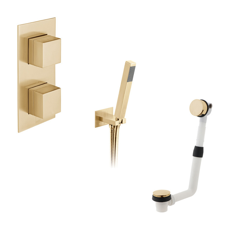 Vado Tablet kompletny zestaw z termostatem wannowy z napełnianiem wanny i słuchawką prysznicową złoto szczotkowane IND-BS-TAB2-BRG