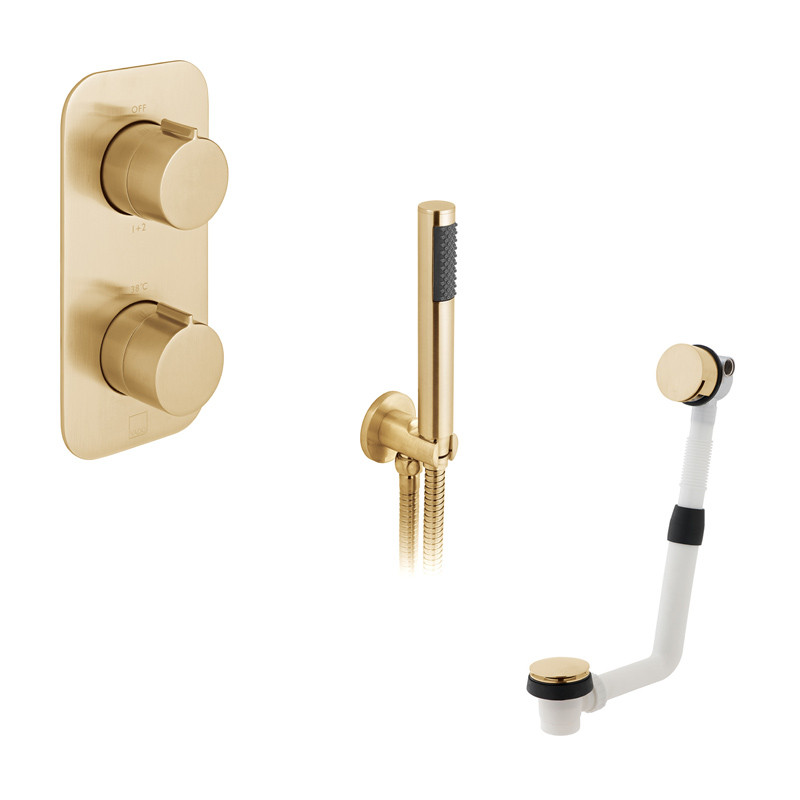 Vado Tablet kompletny zestaw z termostatem wannowy z napełnianiem wanny i słuchawką prysznicową złoto szczotkowane IND-BS-TAB1-BRG