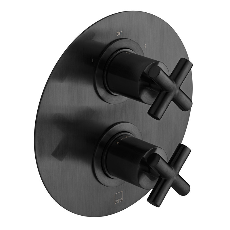 Vado Elements kompletny zestaw z termostatem wannowy z napełnianiem wanny i słuchawką prysznicową czarny szczotkowany IND-BS-ELE1-BLK