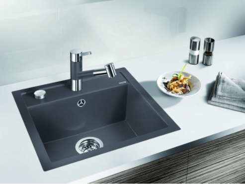Blanco DALAGO 5-F Silgranit PuraDur II zlewozmywak wpuszczany w blat, na równi z blatem granitowy z korkiem automatycznym 1 komora kolor czarny 525872
