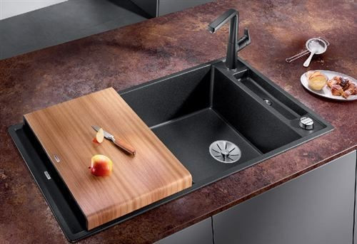 Blanco Axia III XL 6 S zlewozmywak 1 komora wpuszczana w blat z ociekaczem z drewnianą deską kolor czarny 525858