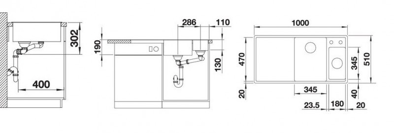 Blanco Axia III 6 S zlewozmywak 1,5 komory wpuszczany w blat z ociekaczem ze szklaną deską i odsączarką komora prawa kolor czarny 525850