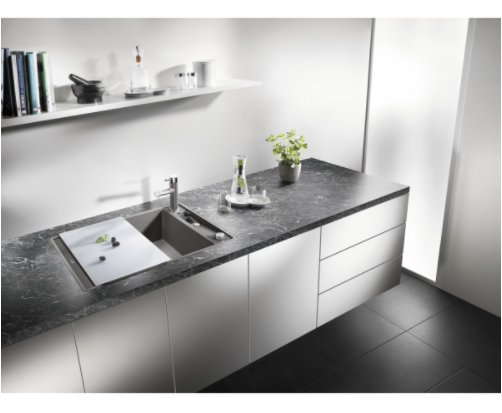 Blanco Axia III 45 S-F zlewozmywak 1 komora wpuszczana w blat, na równi z blatem z ociekaczem z drewnianą deską kolor czarny 525843