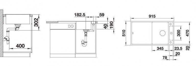 Blanco Axia III 5 S zlewozmywak 1 komora wpuszczana w blat z ociekaczem ze szklaną deską kolor czarny 525844