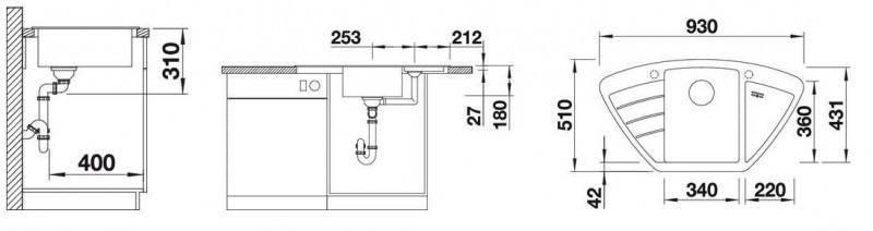 Blanco Zia 9 E Silgranit PuraDur II zlewozmywak granitowy narożny 1,5 komory z ociekaczem, z korkiem automatycznym kolor czarny 526030