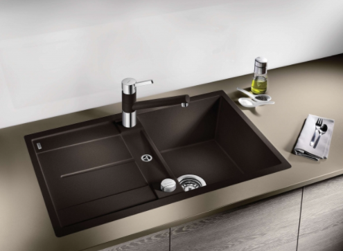Blanco Metra 45 S-F Silgranit PuraDur II zlewozmywak granitowy wpuszczany w blat, na równi z blatem 1 komora z ociekaczem kolor czarny 525917