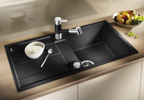 Blanco Metra 5 S-F Silgranit PuraDur II zlewozmywak granitowy wpuszczany w blat, na równi z blatem 1 komora z ociekaczem kolor czarny 525921