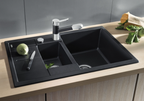 Blanco Metra 6 S Silgranit PuraDur II zlewozmywak granitowy 1,5 komory z ociekaczem korek automatyczny kolor czarny 525925