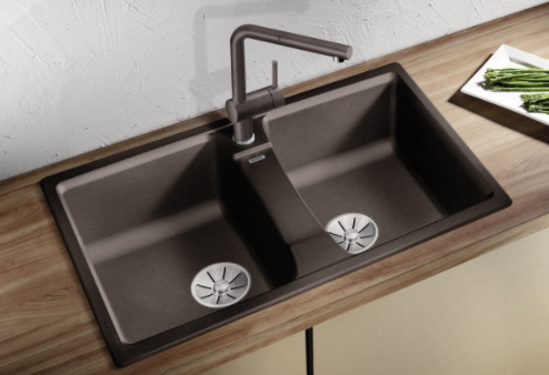 Blanco LEXA 8 Silgranit PuraDur II zlewozmywak granitowy 2 komory z korkiem automatycznym kolor czarny 524950