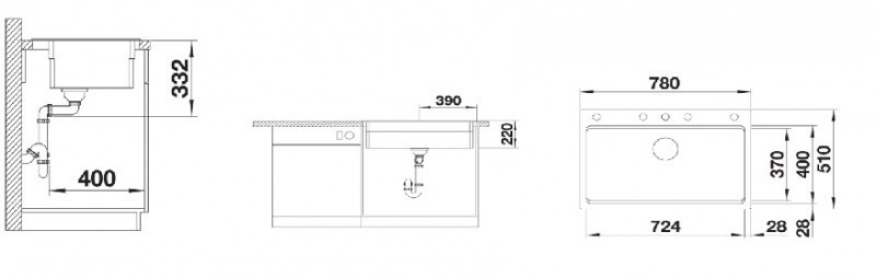 Blanco Etagon 8 zlewozmywak komora wpuszczana w blat bez korka automatycznego InFino granit czarny 525893