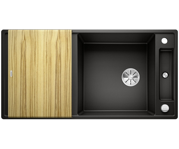 Blanco Axia III XL 6 S zlewozmywak 1 komora wpuszczana w blat z ociekaczem z drewnianą deską kolor czarny 525858